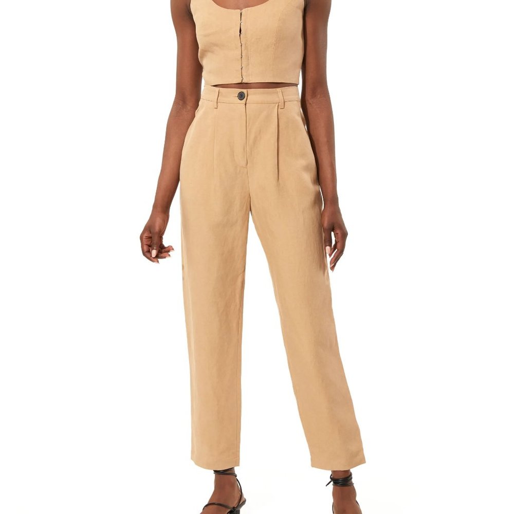 Mara Hoffman Dita Linen Tailored Pants in Khaki color